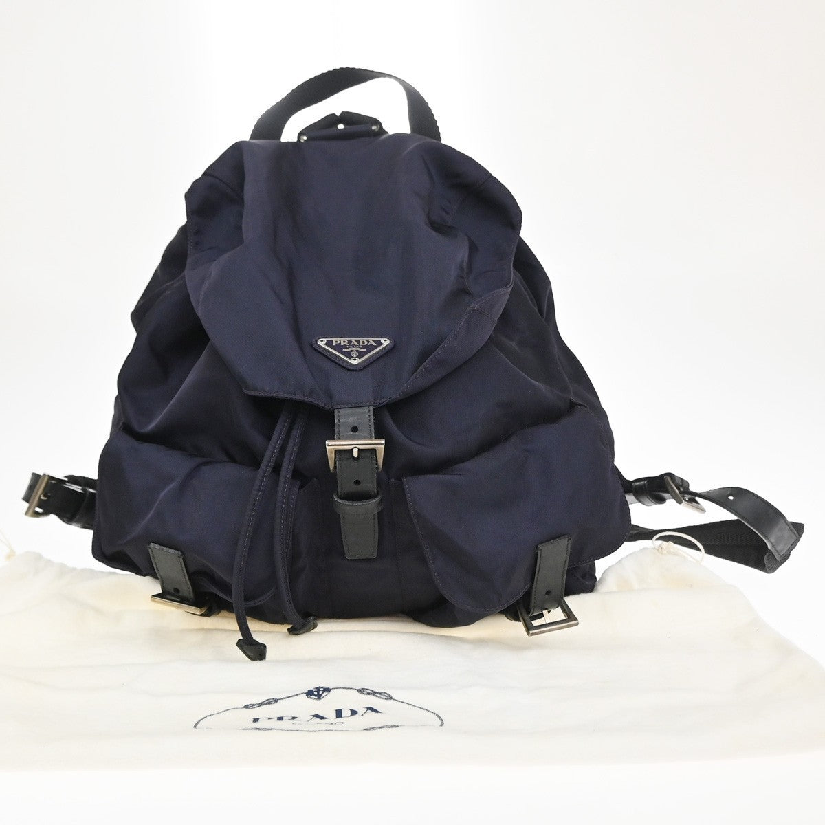 PRADA MILANO Logo Tessuto Drawstring Backpack Nylon Leather NY SHW Italy 35CB021