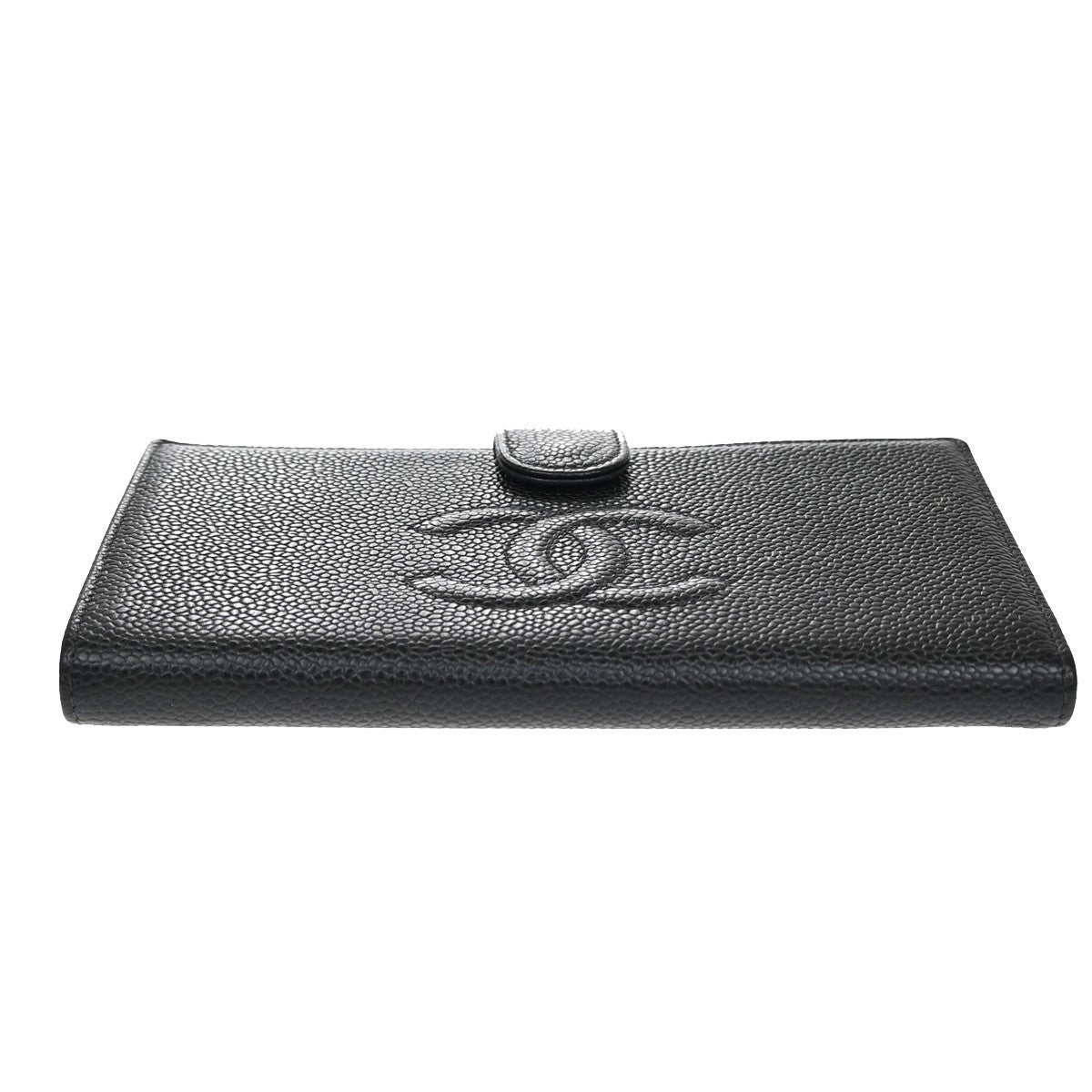 CHANEL CC Logo Long Bifold Wallet Grained Calfskin Leather Black France 16RF812