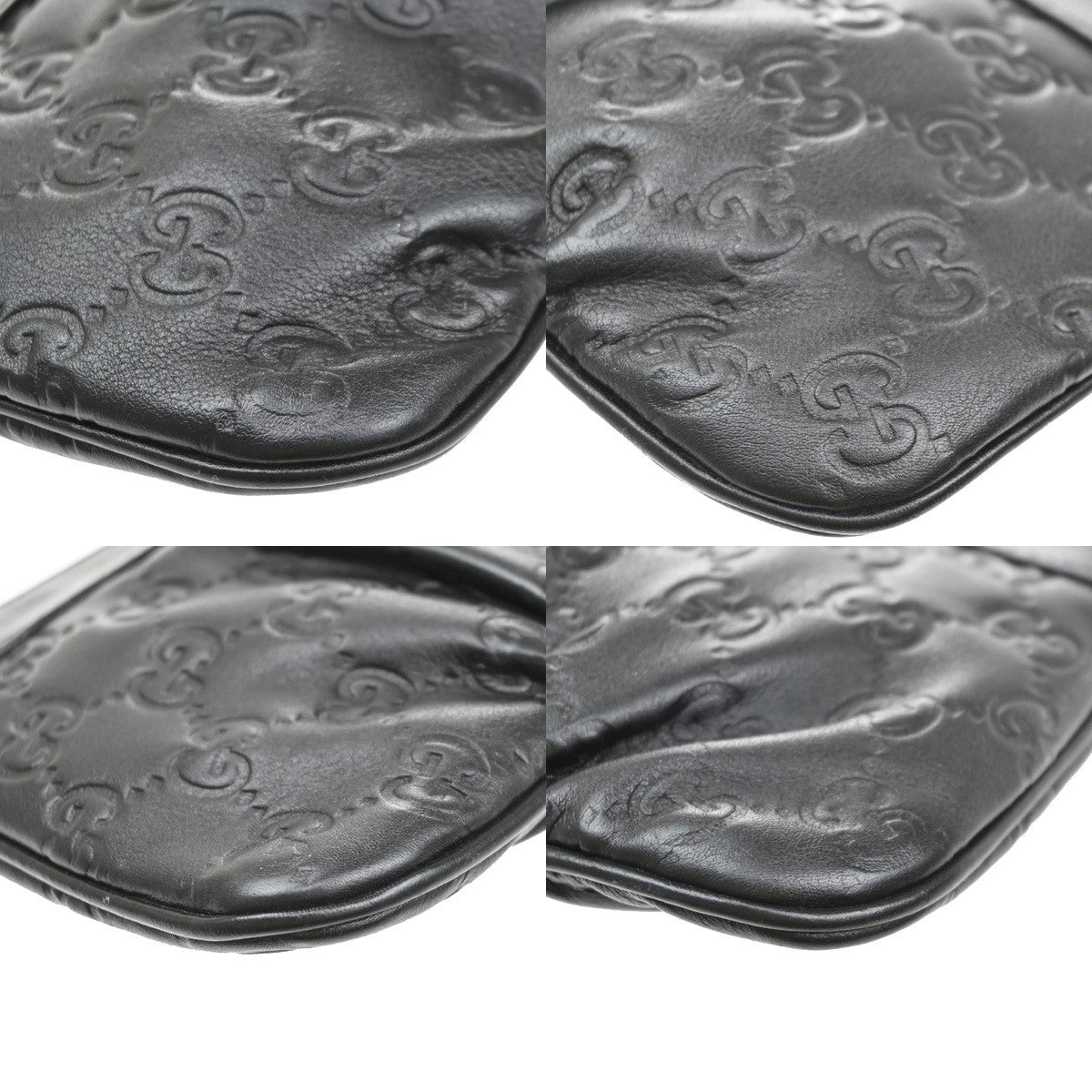 GUCCI Logo Guccissima Clutch Bag Embossing Leather Wristlet Black 65SA099
