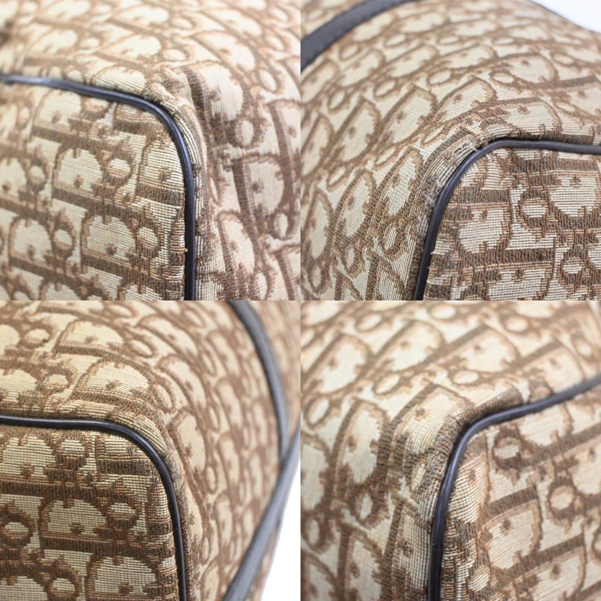 CHRISTIAN DIOR Logo Trotter Pattern Hand Bag Canvas Leather Brown France 86SA052