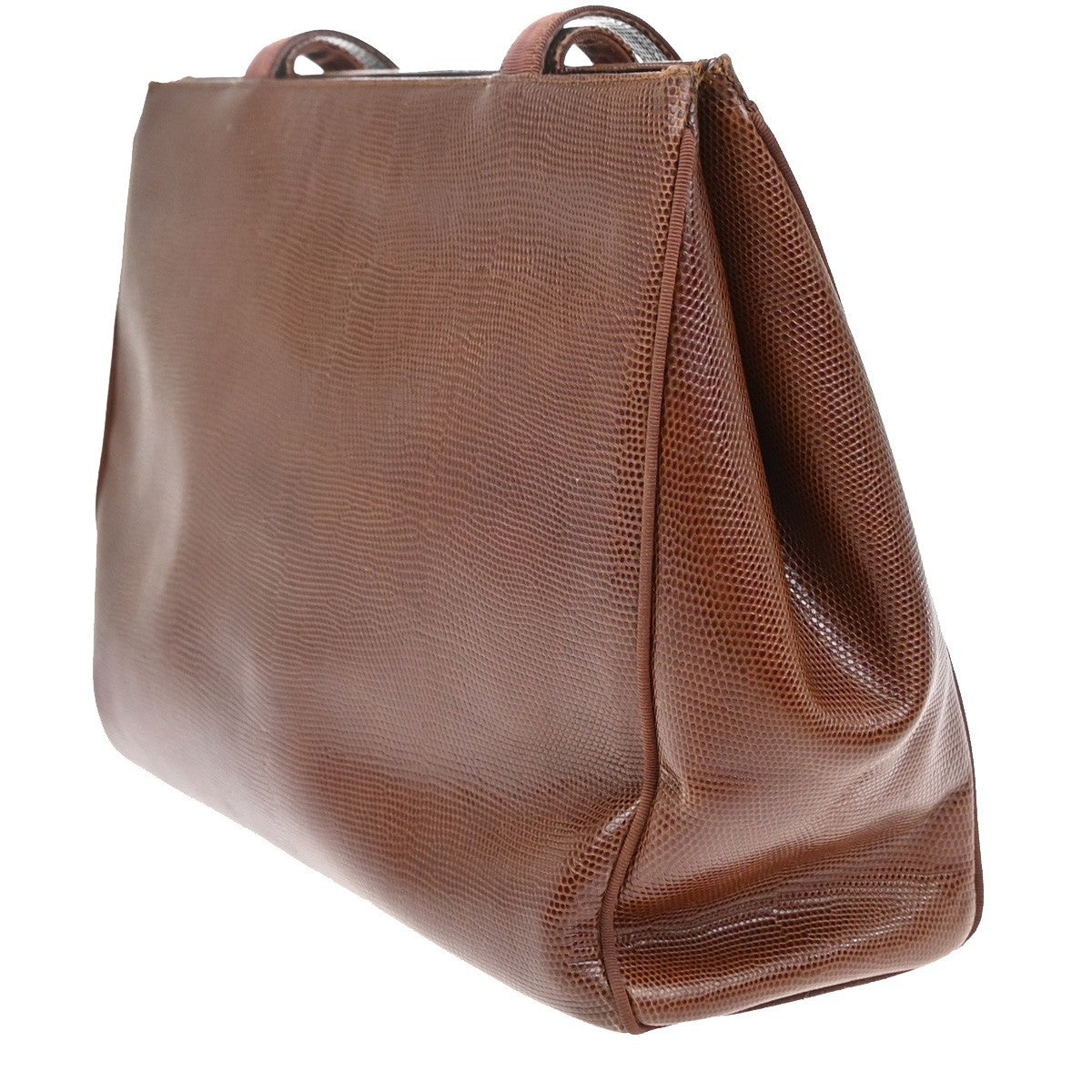 SALVATORE FERRAGAMO Logo Vara Hand Bag Embossing Leather Brown Gold 63EG040
