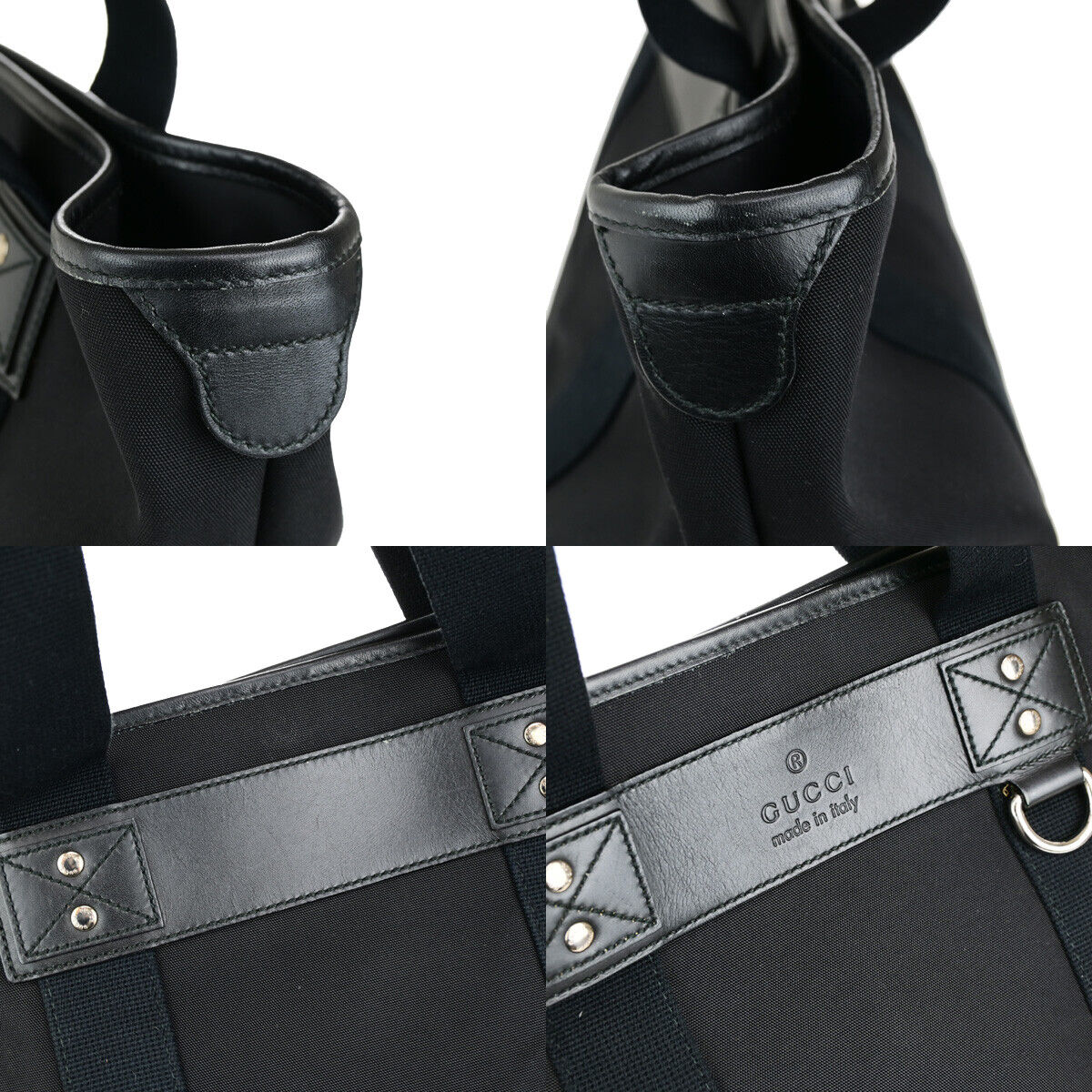 GUCCI Logo Sherry Shoulder Tote Bag Canvas Leather Black SHW Italy 74YG583