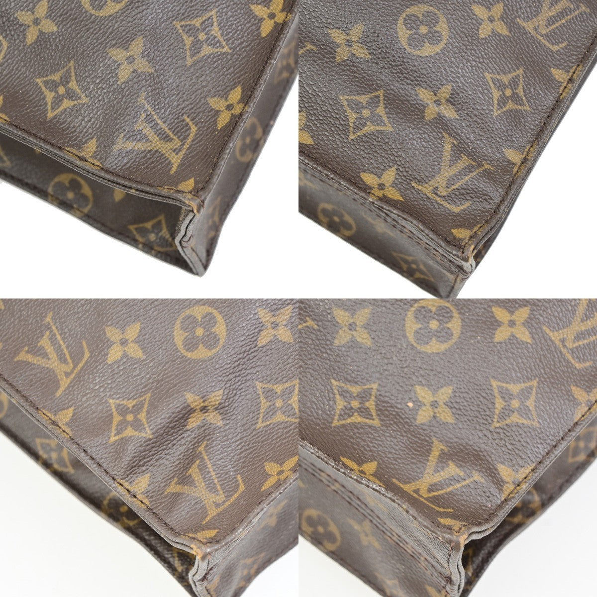 LOUIS VUITTON Logo Sac Plat Hand Tote Bag Monogram Leather Brown M51140 64PA102