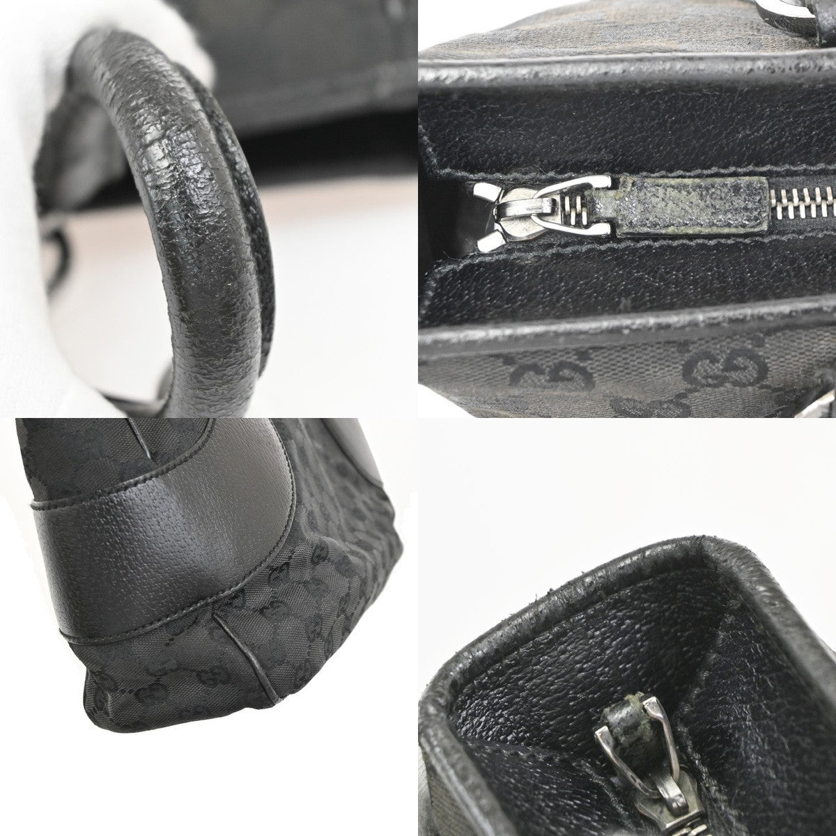 GUCCI Logo GG Pattern Shoulder Tote Bag Canvas Leather Black SHW Italy  61PA141