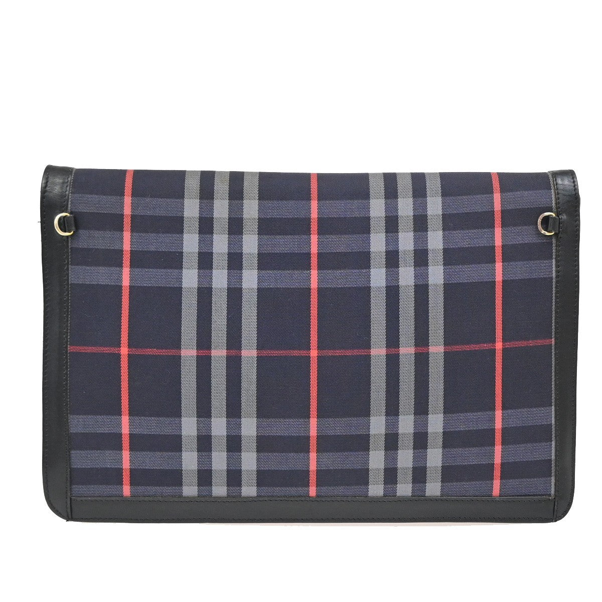 Burberrys Logo Clutch Bag Nova Check Canvas Leather Navy Blue Black 01EF823