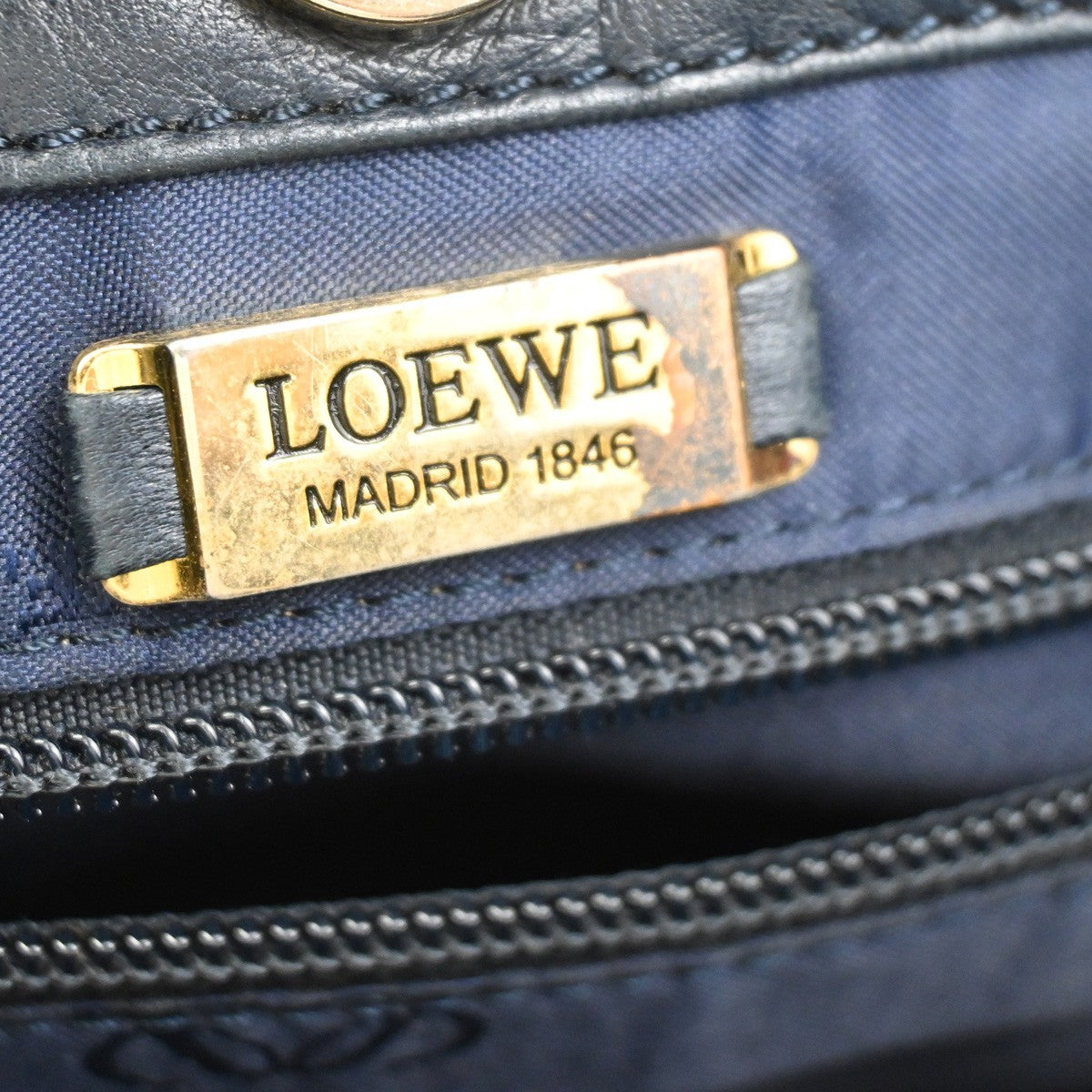 LOEWE LOGO Anagram Drawstring Shoulder Bag Nappa Leather Blue GHW Spain 83ZA266