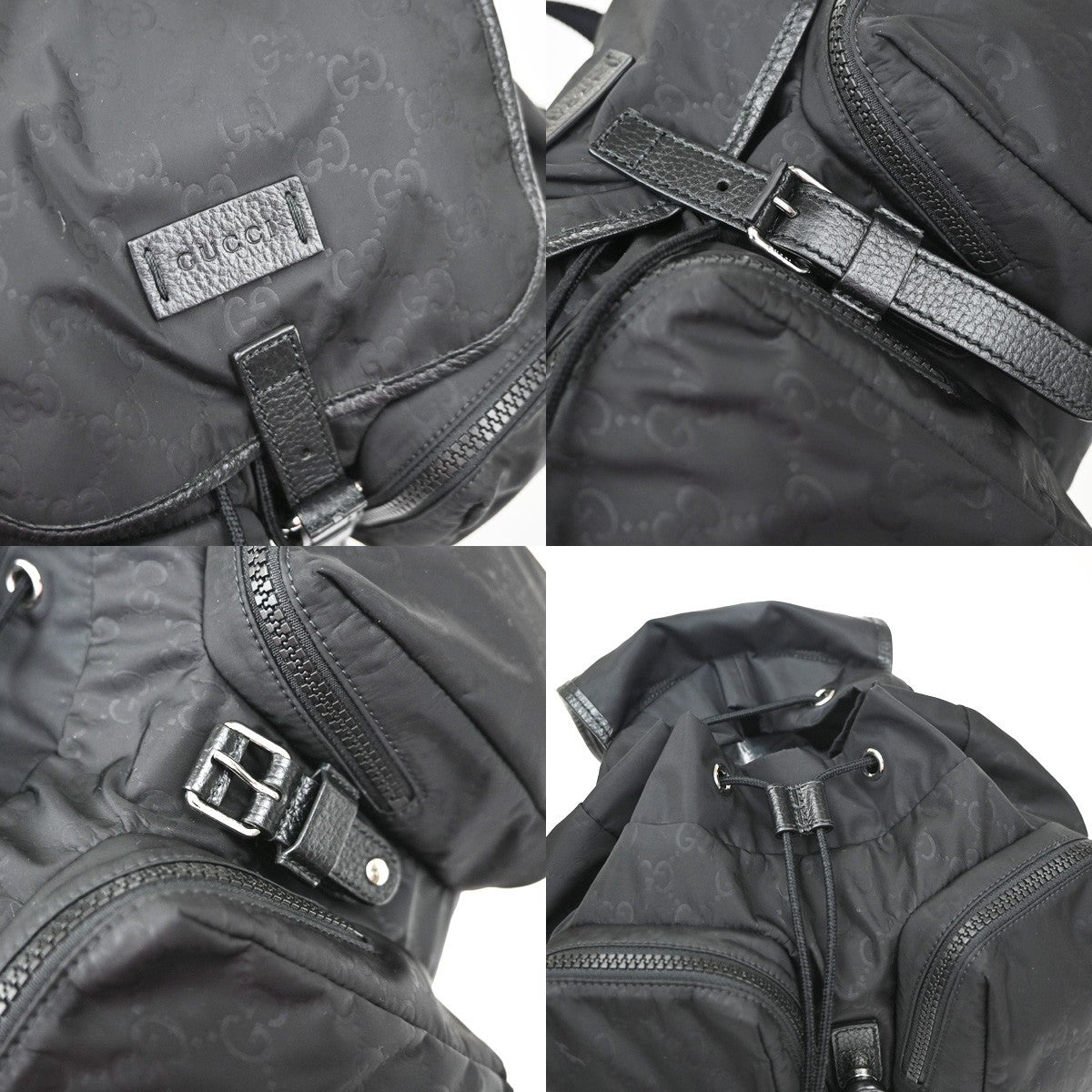 GUCCI Logo GG Pattern Backpack Bag Nylon Leather Black SHW Italy 99YH952