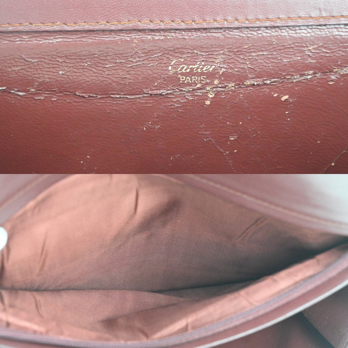 Cartier Logo Must Line 2set Clutch Hand Bag Leather Burgundy Red 07CA861