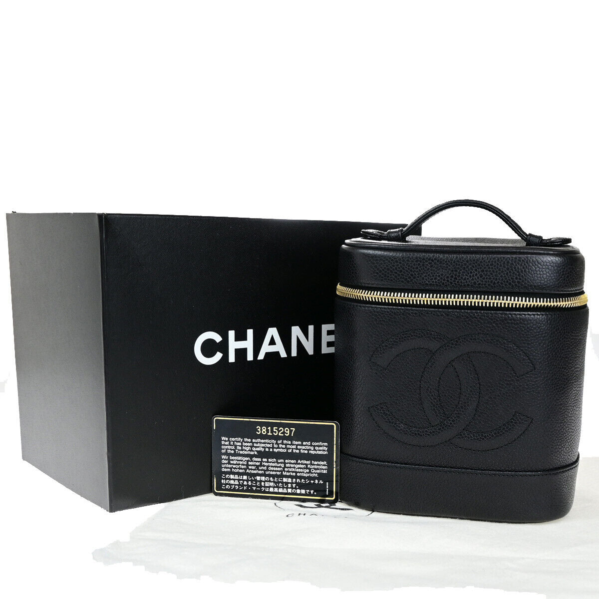 CHANEL CC Logo Vanity Hand Bag Grained Calfskin Leather BK GHW Vintage 42RK716