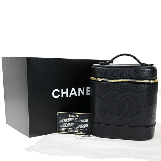 CHANEL CC Logo Vanity Hand Bag Grained Calfskin Leather BK GHW Vintage 42RK716