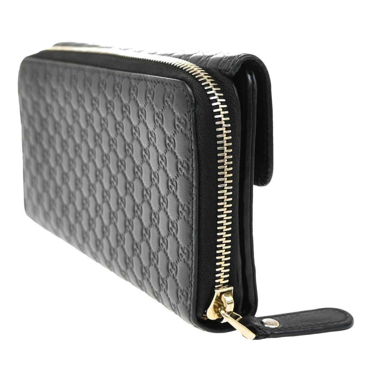 GUCCI Logo Guccissima GG Pattern Long Zipper Wallet Leather Black Gold 65FC165