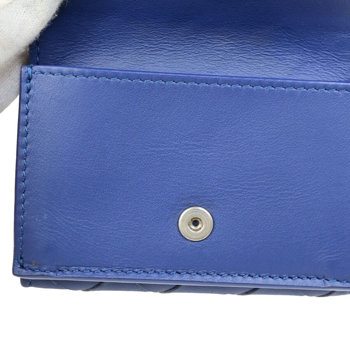 BOTTEGA VENETA INTRECCIATO Trifold Wallet Purse Leather Blue Italy 35SJ106