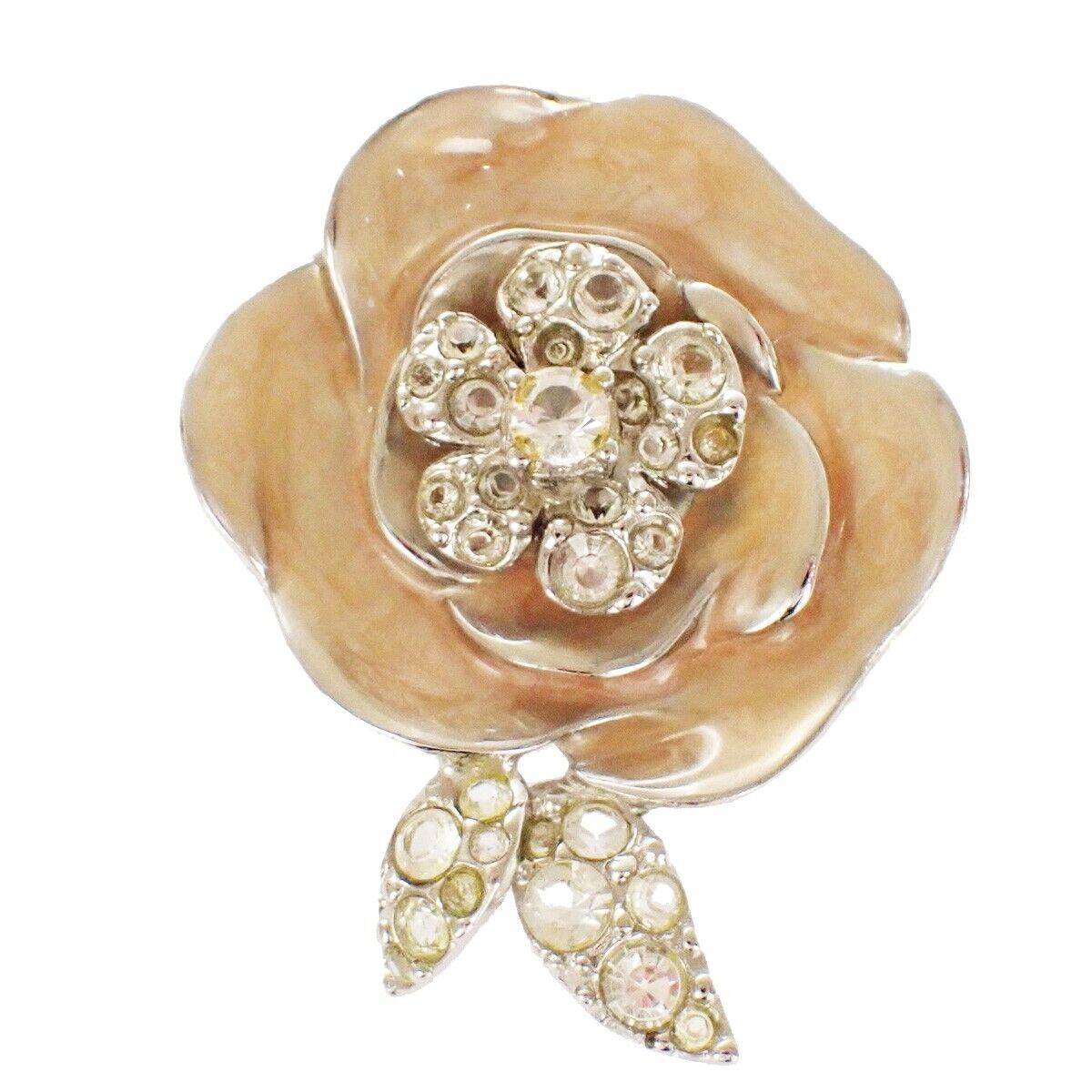 CHANEL 2 Set Earrings Brooch Rhinestone Camellia Clover 04P Clip-On SHW 16LC298