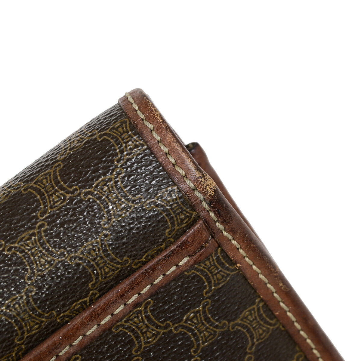 CELINE Logo Macadam Pattern Clutch Hand Bag PVC Leather Brown GHW 07YF602