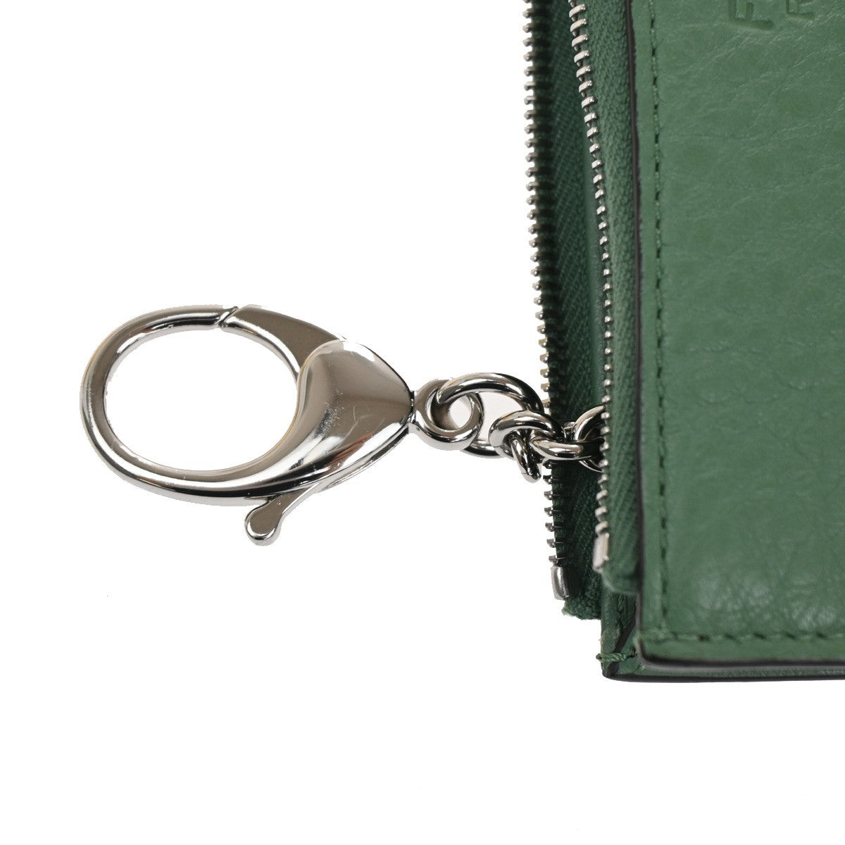 FENDI Logo Card Coin Case Compact Wallet Leather Green SHW Italy 38RL576