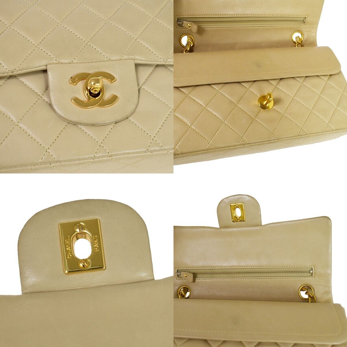 CHANEL CC Matelasse 23 Double Flap Chain Shoulder Bag Leather Beige GD 805RC566