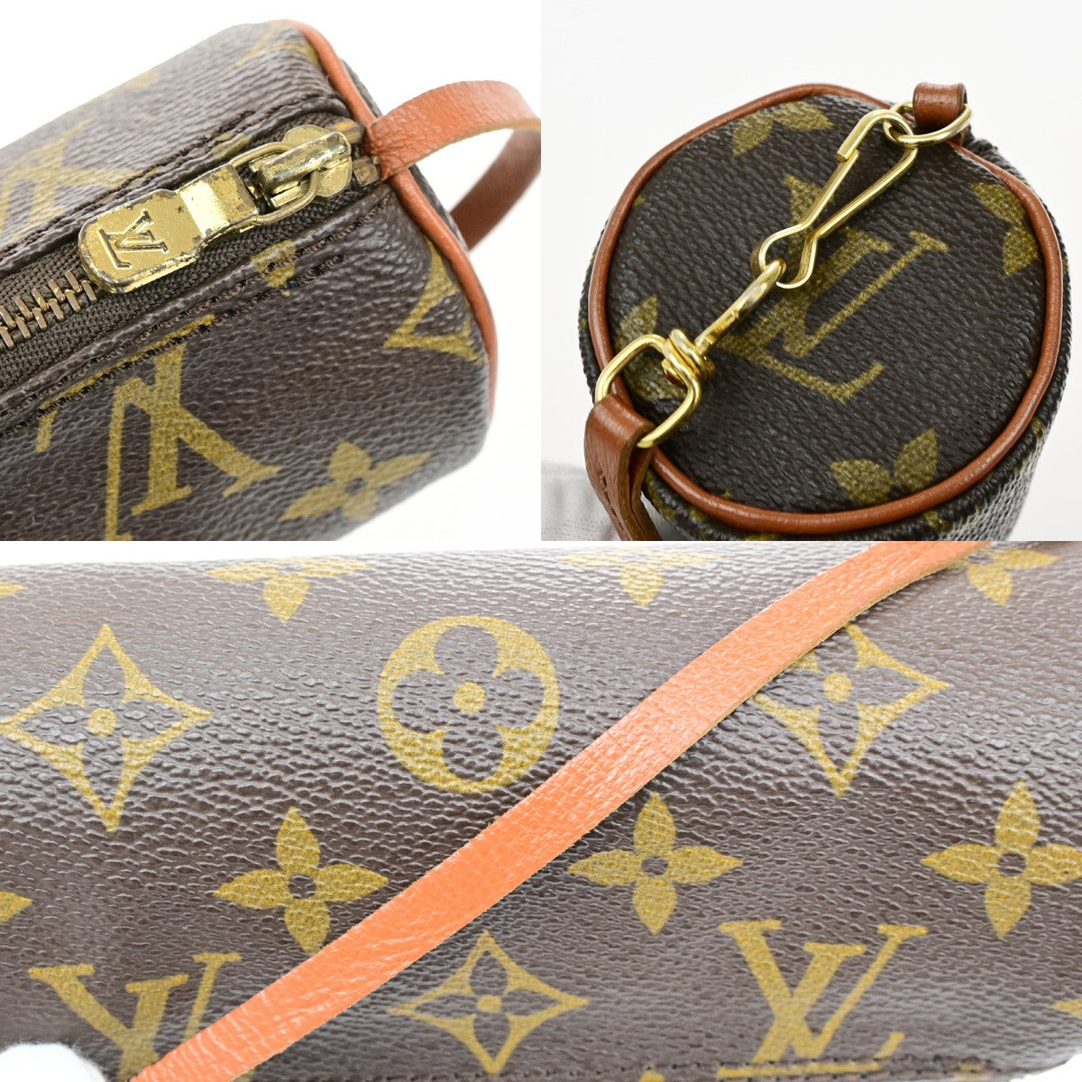 LOUIS VUITTON LV Papillon Pouch Mini Hand Bag Monogram Leather Brown 62YH064