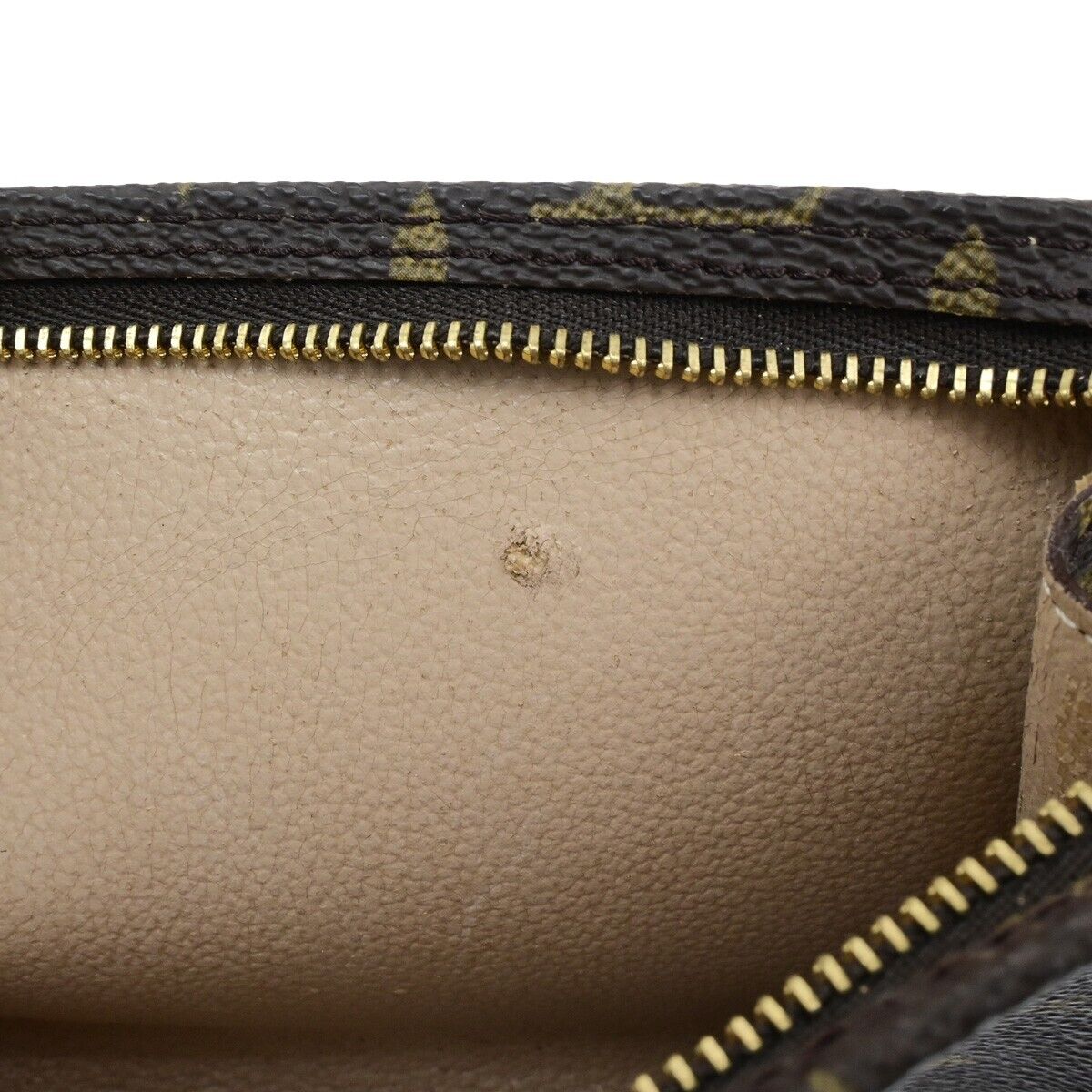 LOUIS VUITTON LV Logo Bucket PM Pouch Bag Monogram Leather Brown Gold 04ED454