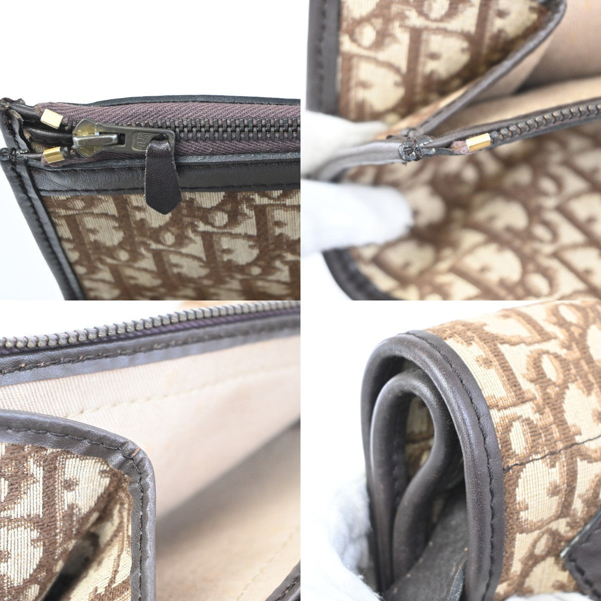 CHRISTIAN DIOR Logo Trotter Pattern Shoulder Bag Canvas Leather Brown 70KP521