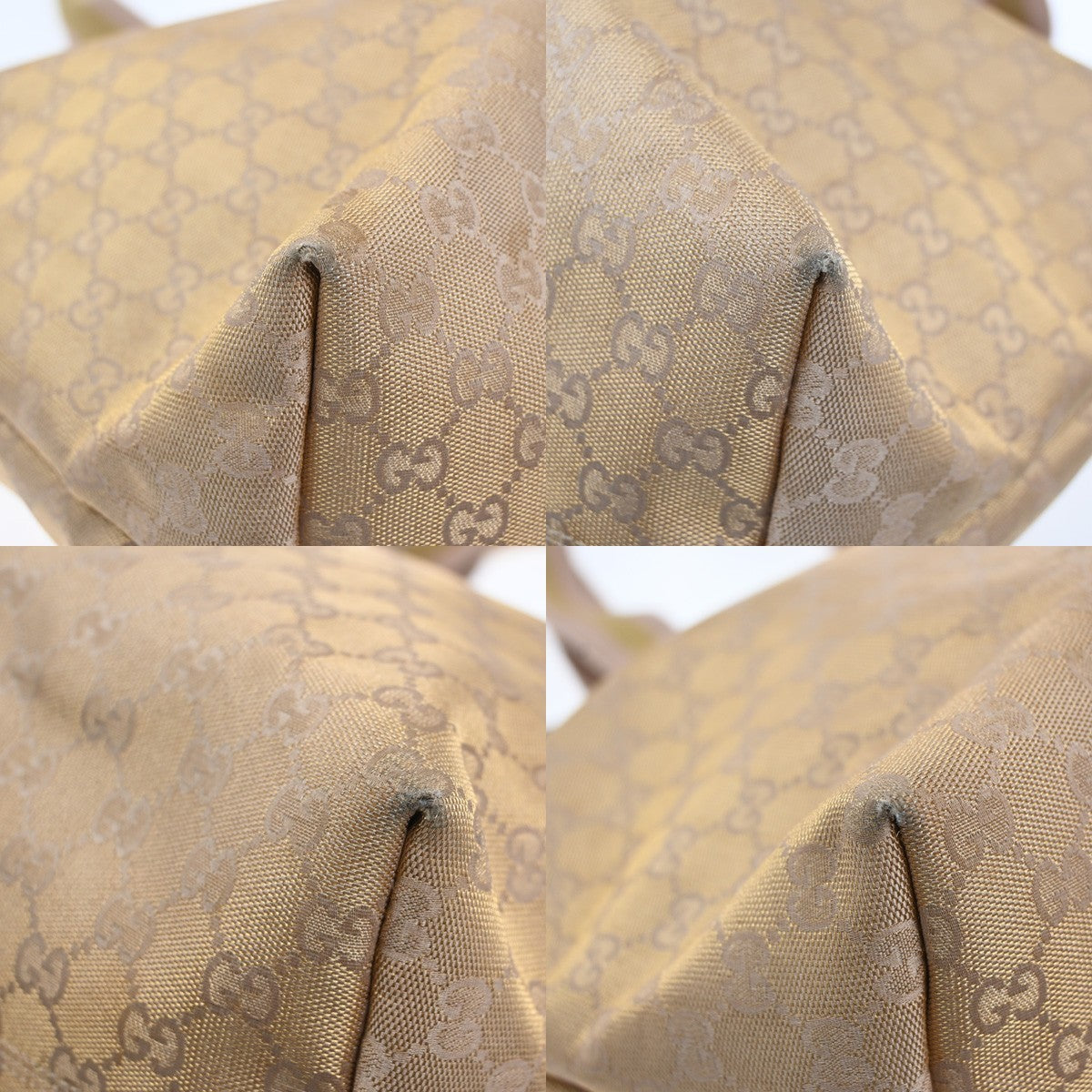 GUCCI GG Logo Canvas Shoulder Tote Bag Canvas Leather Gold Italy 34CA678