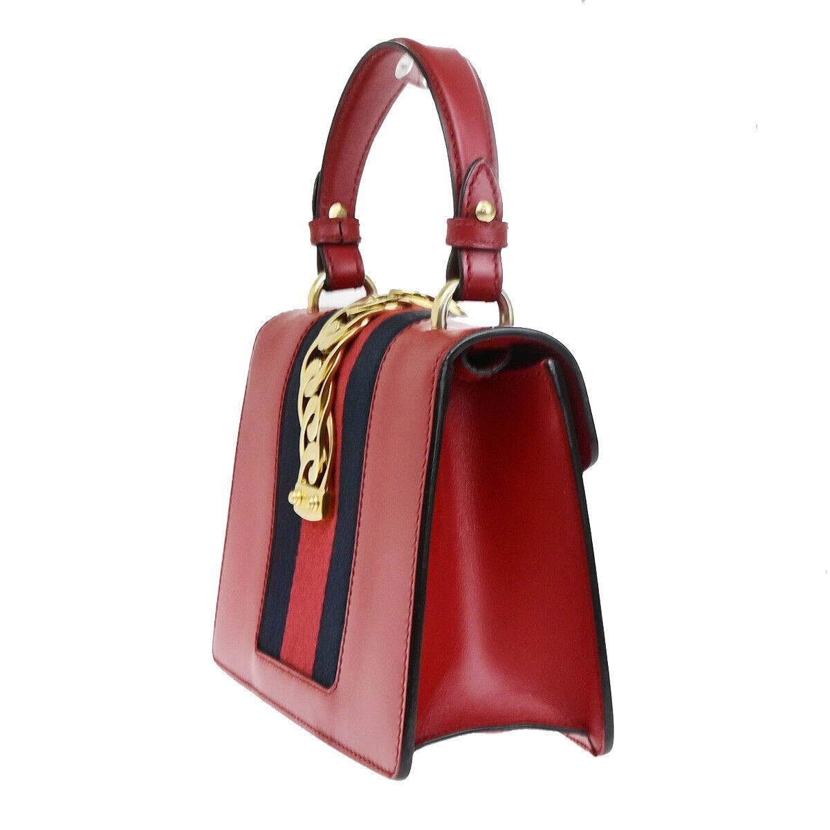 GUCCI Logo Mini Sylvie Sherry 2Way Shoulder Hand Bag Leather Red GHW 53RK113