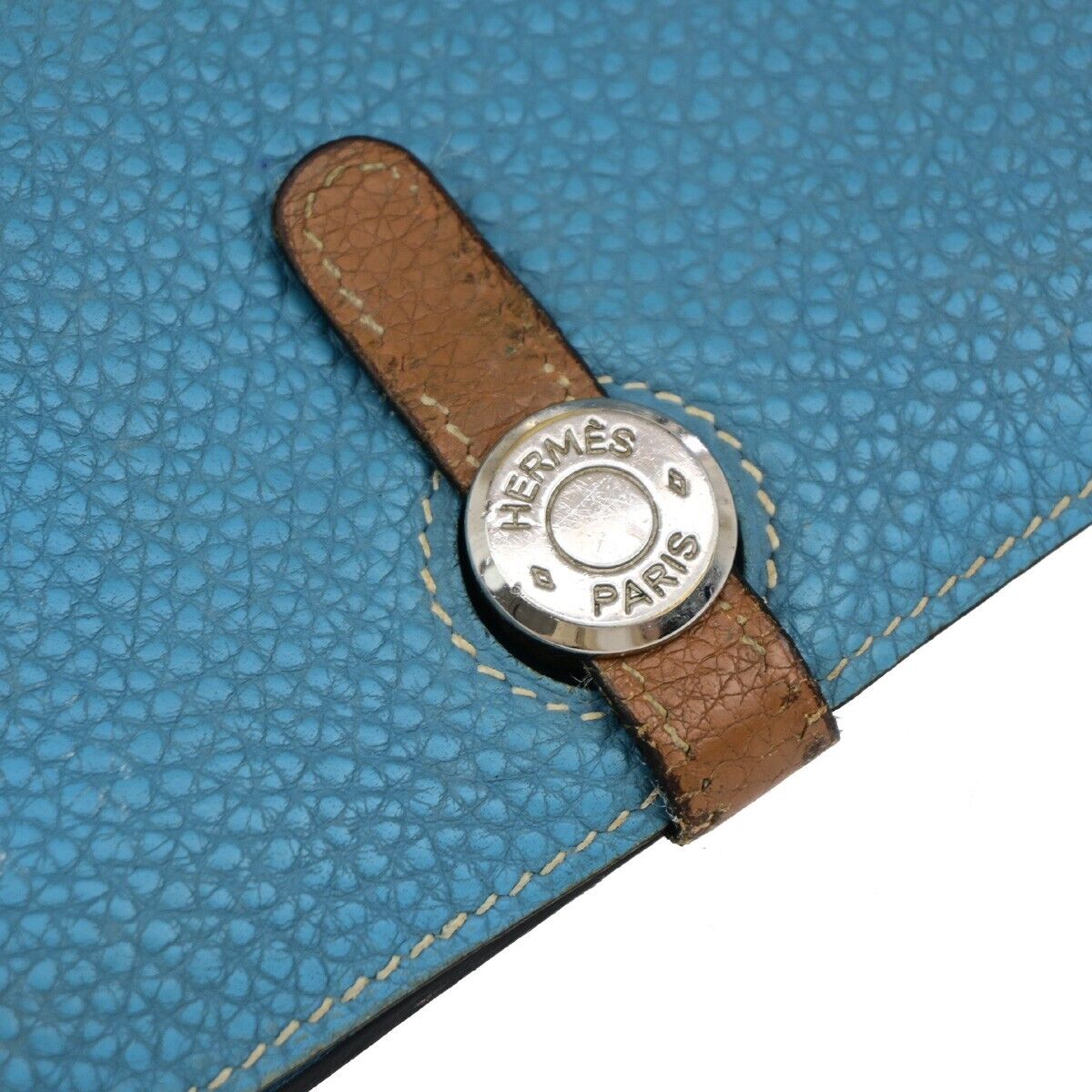 HERMES Dogon GM Coin Case Bicolor Bifold Wallet Togo Leather Bleu Jean 32KA284