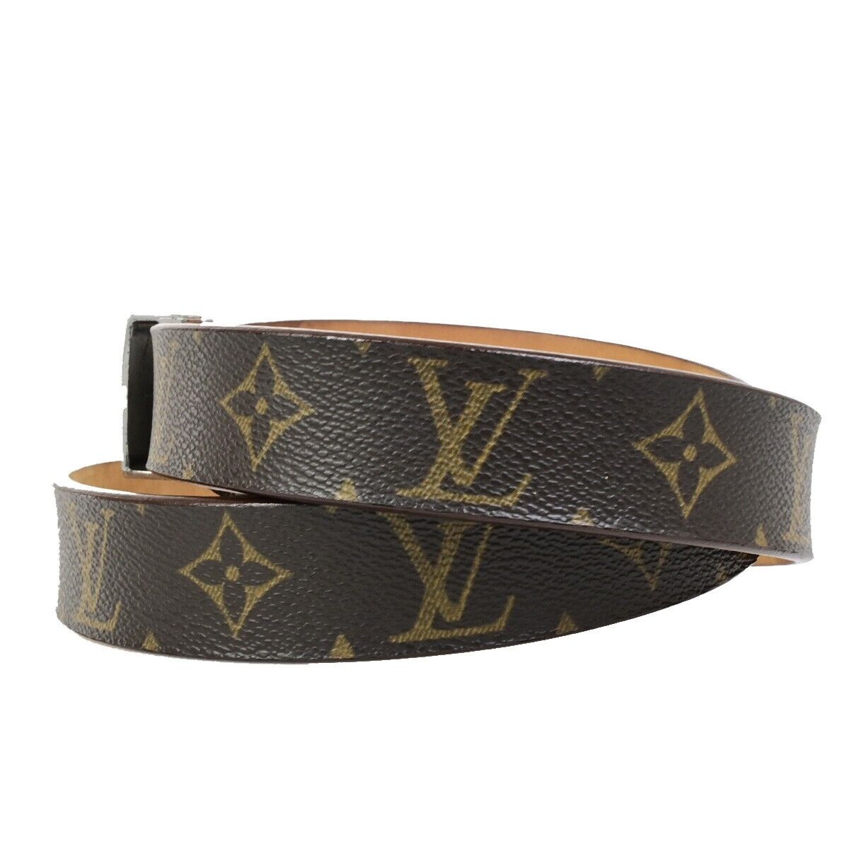 LOUIS VUITTON Ceinture Carre Belt Monogram Leather Brown Silver Spain 63KA460