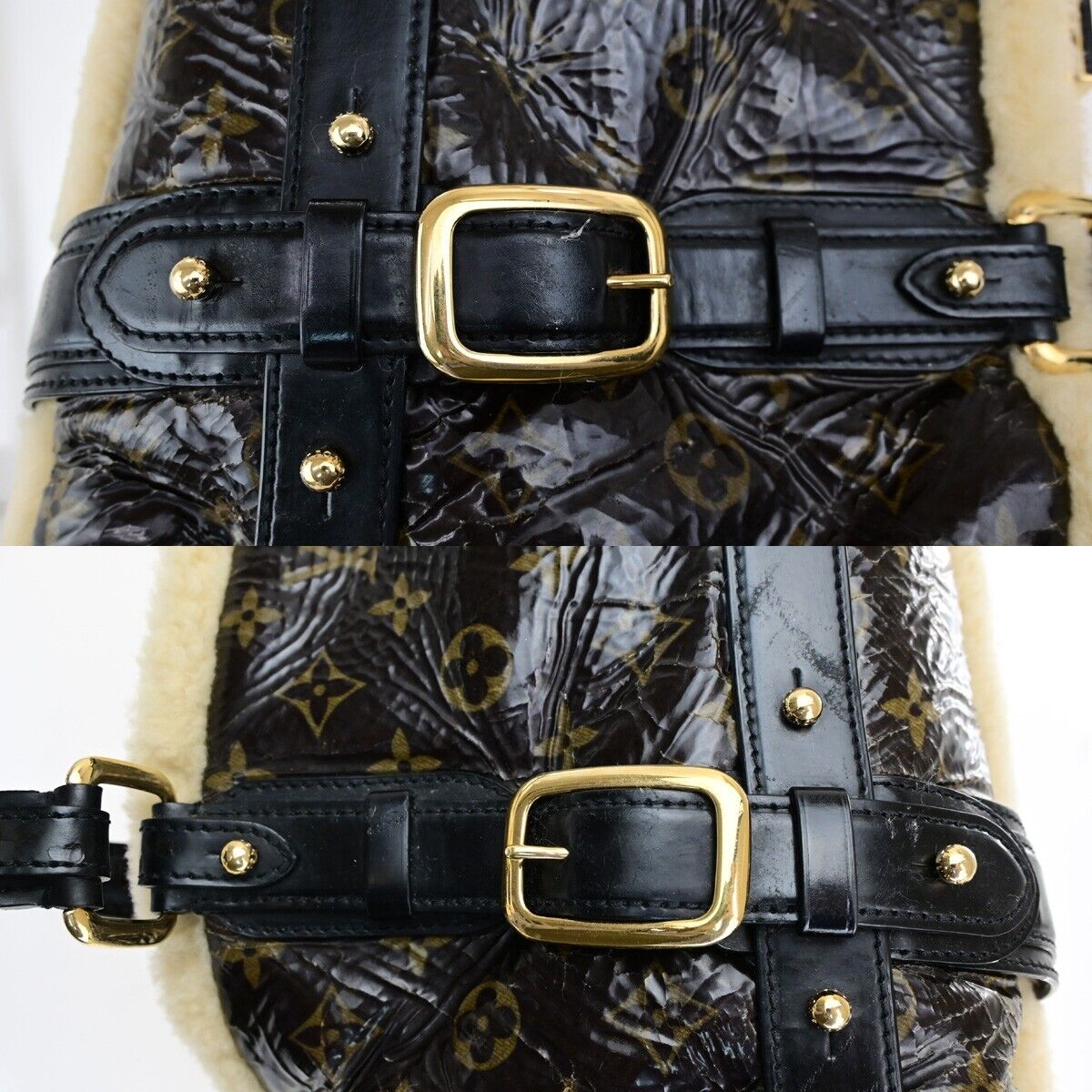 LOUIS VUITTON Storm Hand Bag Monogram Shearling Patent Leather M95574 BN 18YG782