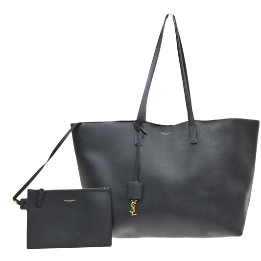 SAINT LAURENT YSL Logo Shoulder Tote Hand Bag Leather Black GHW Italy 32MA551