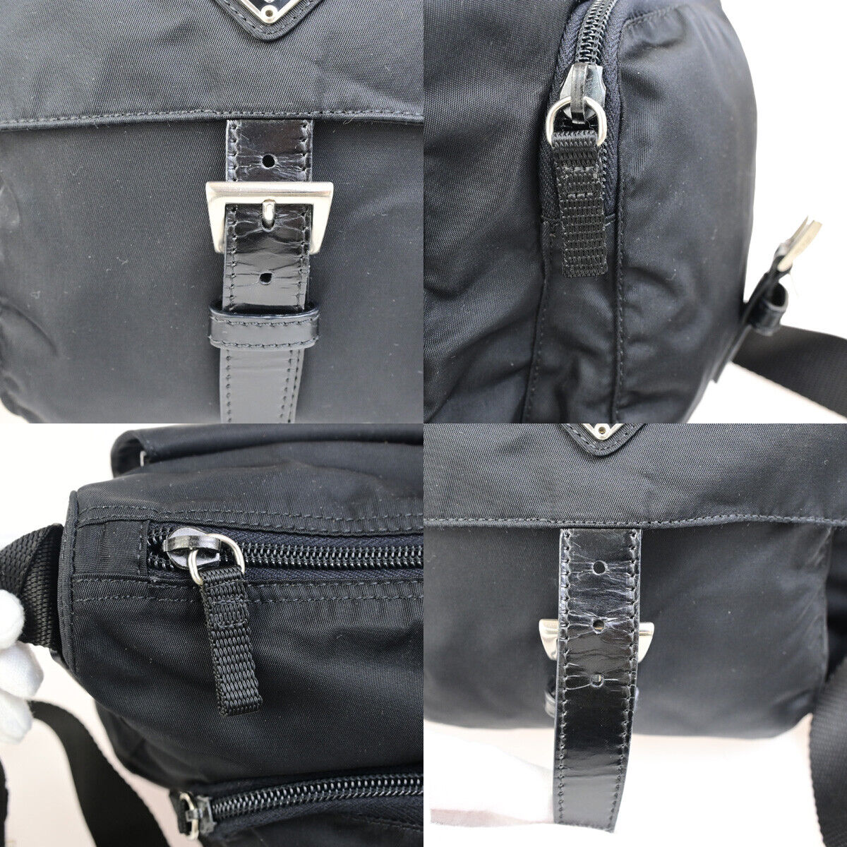PRADA Logo Tessuto Shoulder Bag Nylon Leather Black SHW Italy 35YG487