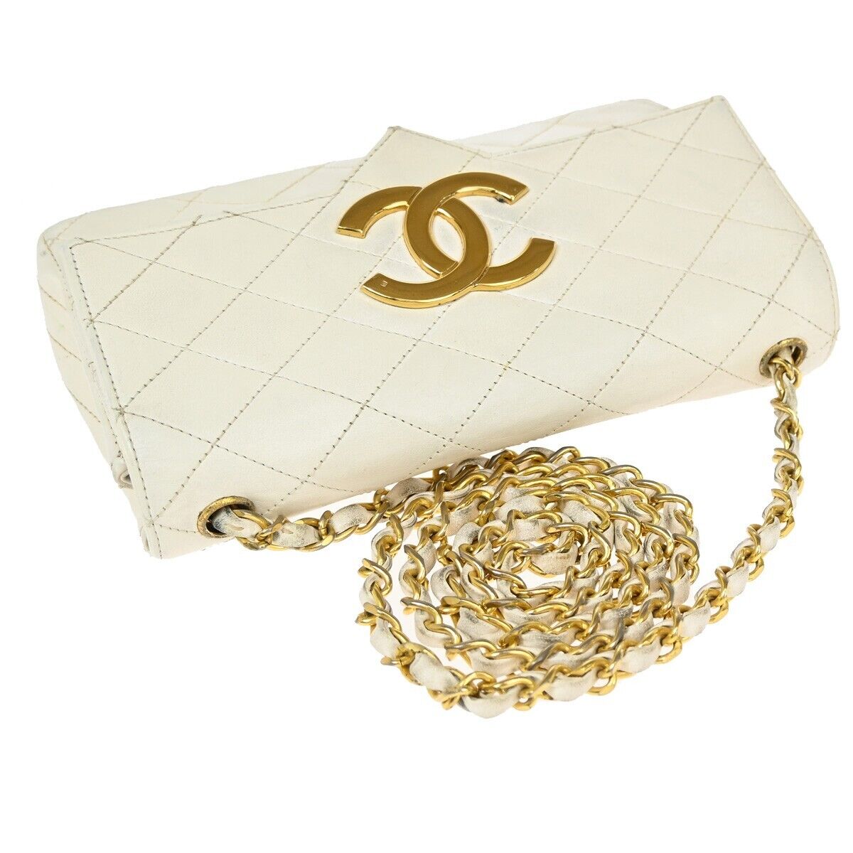 CHANEL CC Logo Matelasse Chain Shoulder Bag Leather White GHW Vintage 650RJ771