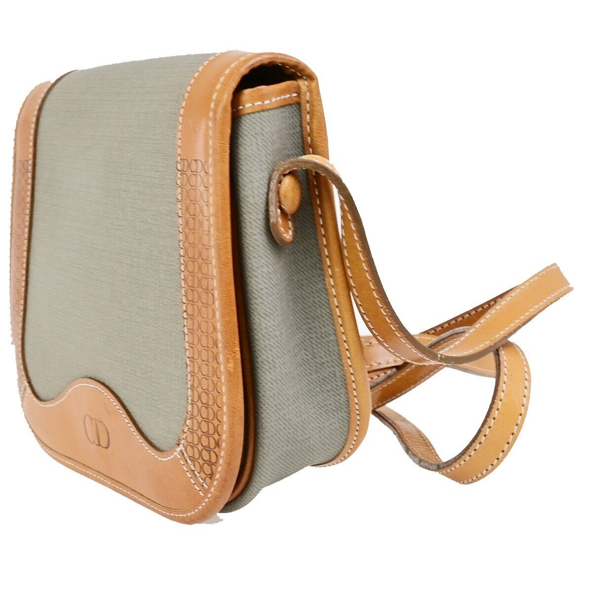 CHRISTIAN DIOR Logo Mini Shoulder Bag PVC Leather Gray Brown GHW France 60ED011