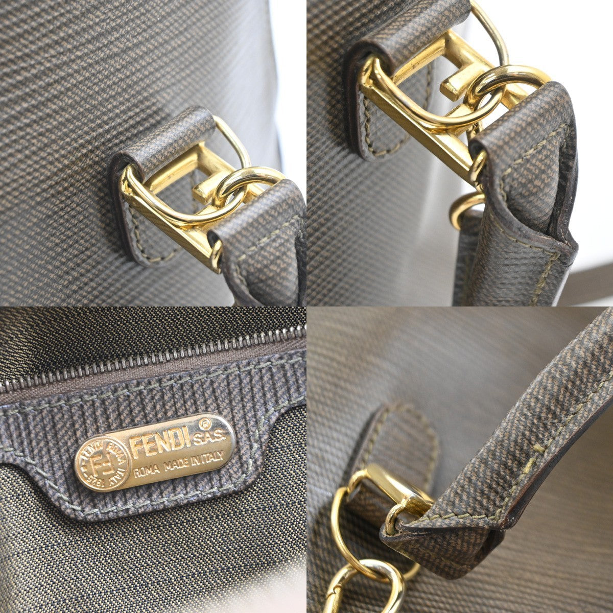 FENDI FF Logo 2way Shoulder Hand Bag Leather Brown GHW Italy 36KD108