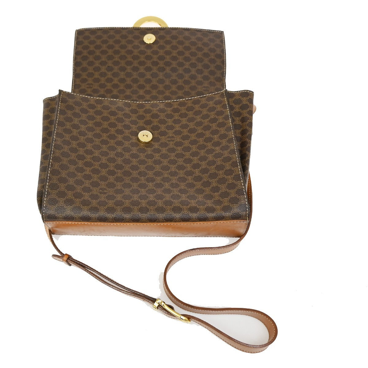 CELINE Macadam Circle Logo Shoulder Bag PVC Leather Brown GHW 88TA110