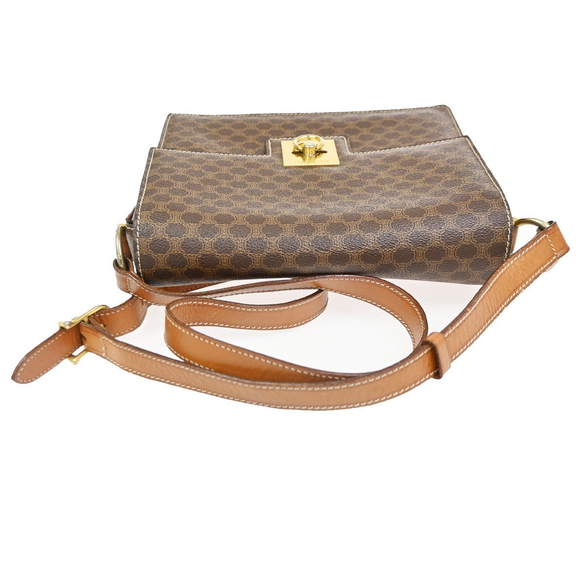 CELINE Logo Macadam Pattern Shoulder Bag PVC Leather Brown GHW Italy 32KC723