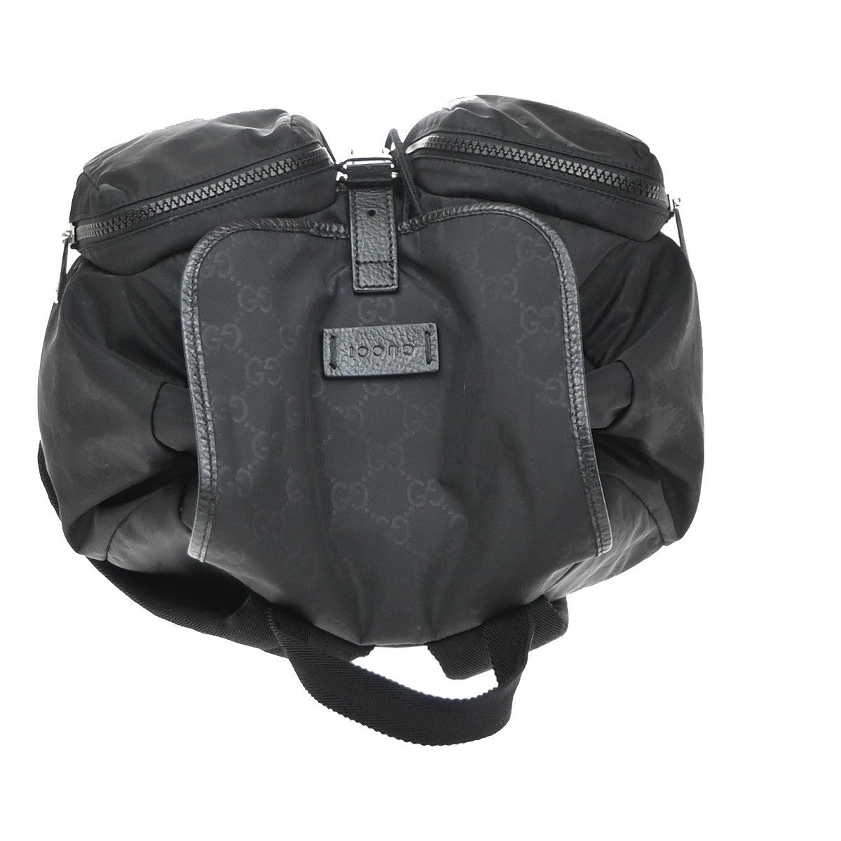 GUCCI Logo GG Pattern Backpack Bag Nylon Leather Black SHW Italy 99YH952