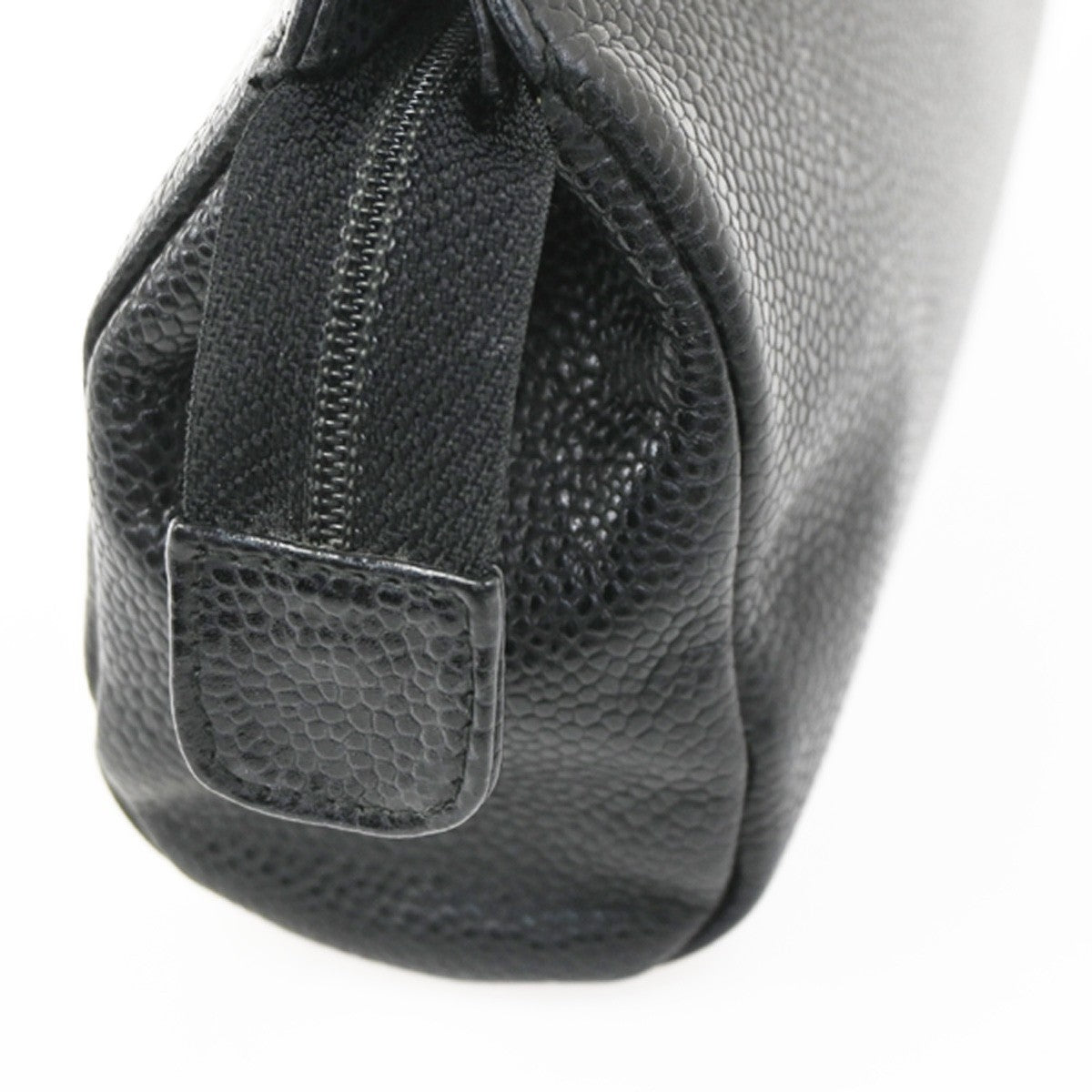 CHANEL CC Logo Cosmetic Pouch Grained Calfskin Leather Black GHW Italy 38RL979