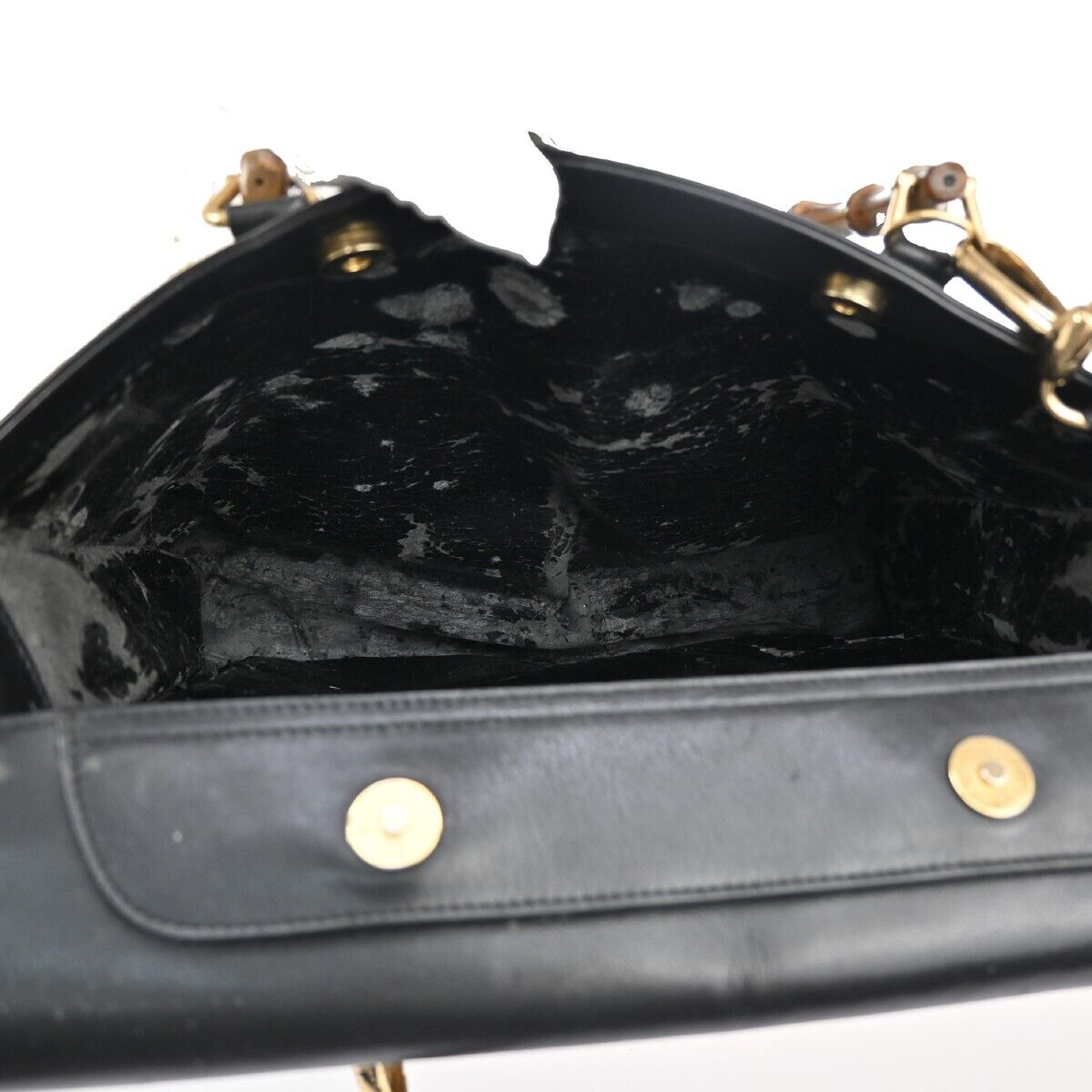 GUCCI Logo Bamboo 2Way Shoulder Hand Bag Leather Black Gold Italy 01DA076