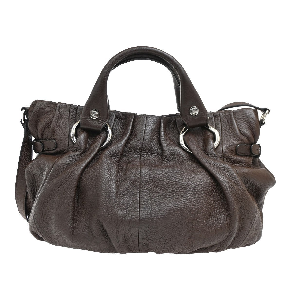CELINE Logo Macadam 2Way Shoulder Hand Tote Bag Leather Brown SHW 76RL500