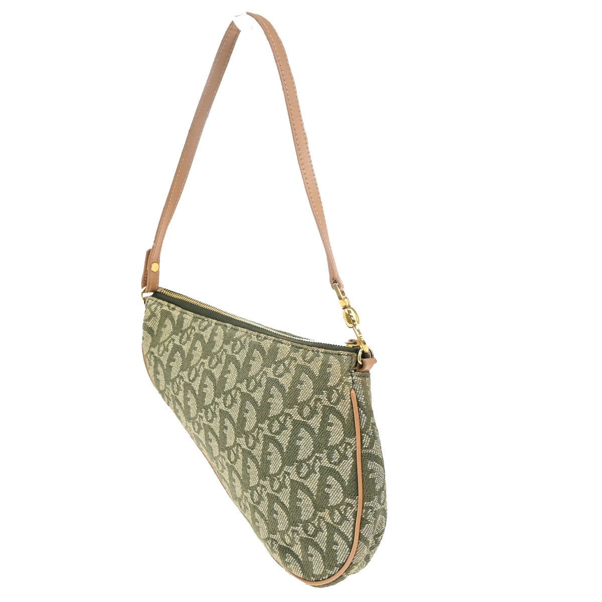 CHRISTIAN DIOR Logo Saddle Shoulder Bag Canvas Leather Green Spain 98EF916