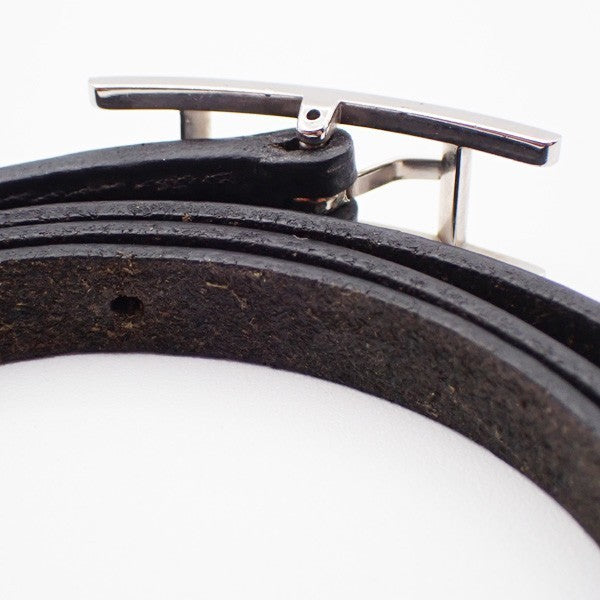 HERMES Api 3 Triple Tour Long Bracelet SHW Leather Sliver Black 64RL493