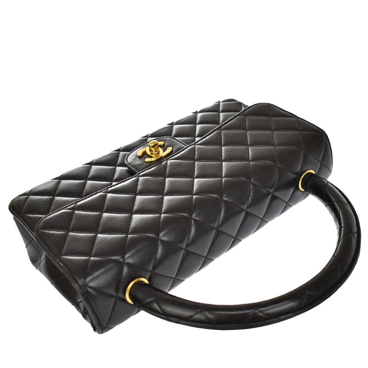 CHANEL CC Matelasse 25 Hand Bag Leather Black Gold France Vintage 759LC173