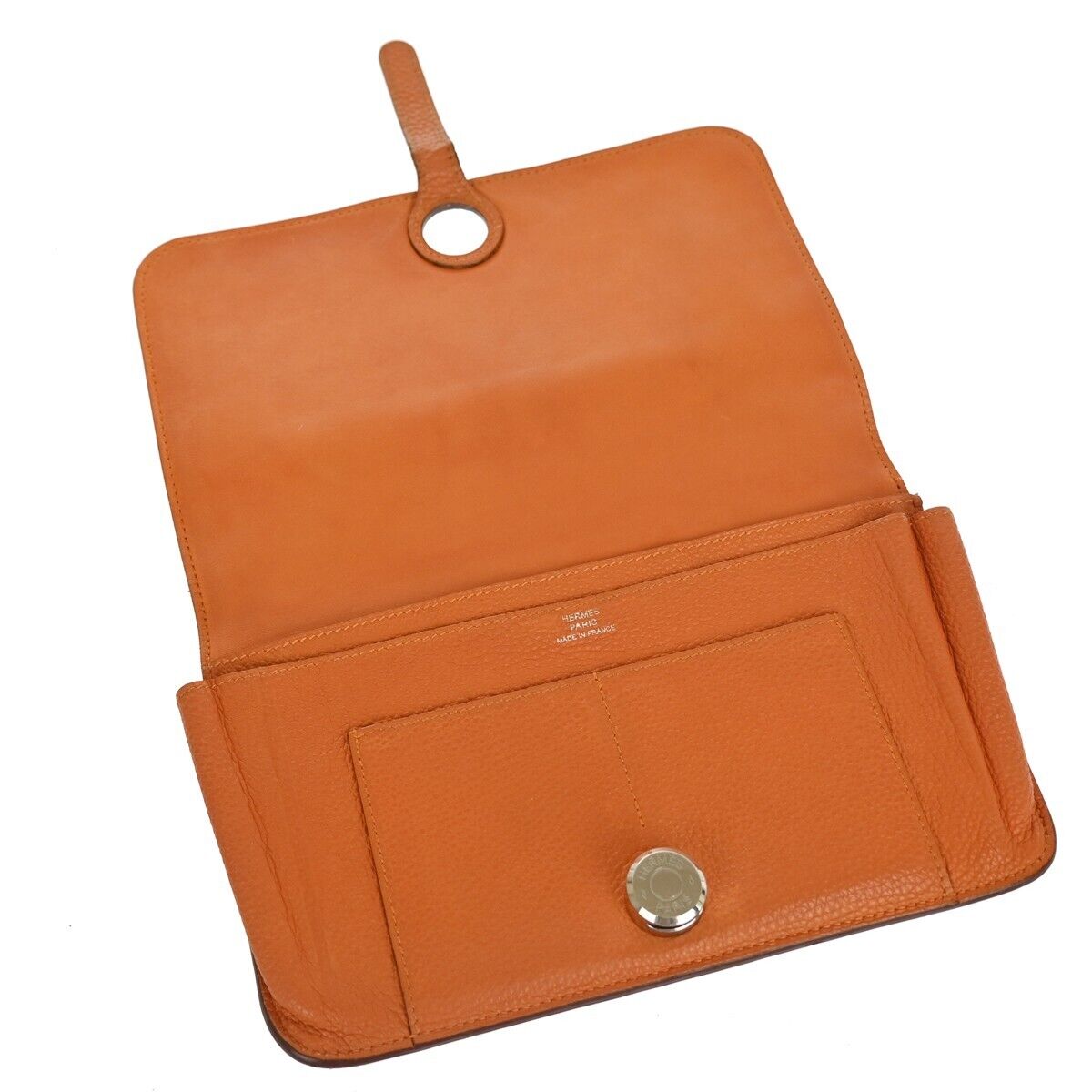 HERMES Logos Dogon GM Long Bifold Wallet Purse Veau Togo Leather orange 83RF064