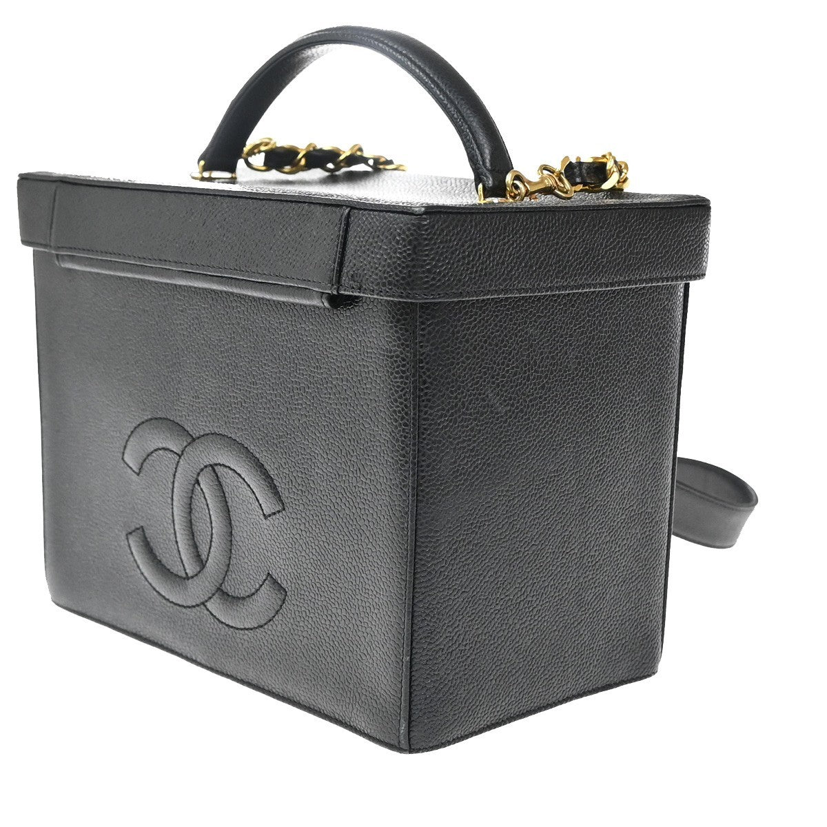 CHANEL 2Way Vanity Shoulder Hand Bag Calfskin Leather Black Vintage 648RP031