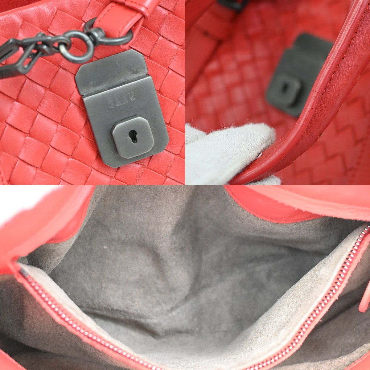 BOTTEGA VENETA Intrecciato Roma 2Way Shoulder Bag Nappa Leather Red 50RL604