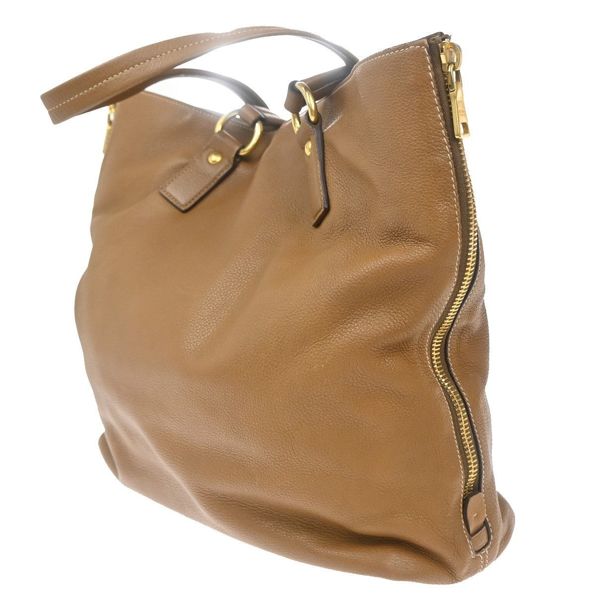 PRADA Logo Side Zip Shoulder Hand Tote Bag Leather Brown GHW 21KP487