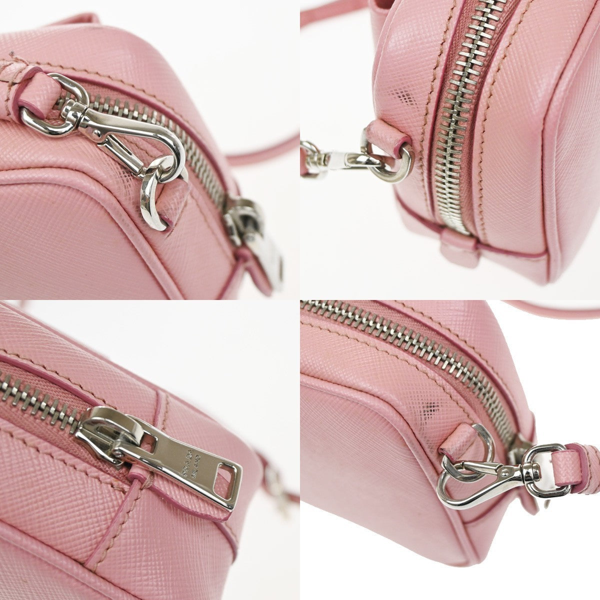 PRADA Logo Saffiano Fiocco Bow Min Shoulder Bag Leather Pink SHW Italy 74YH967