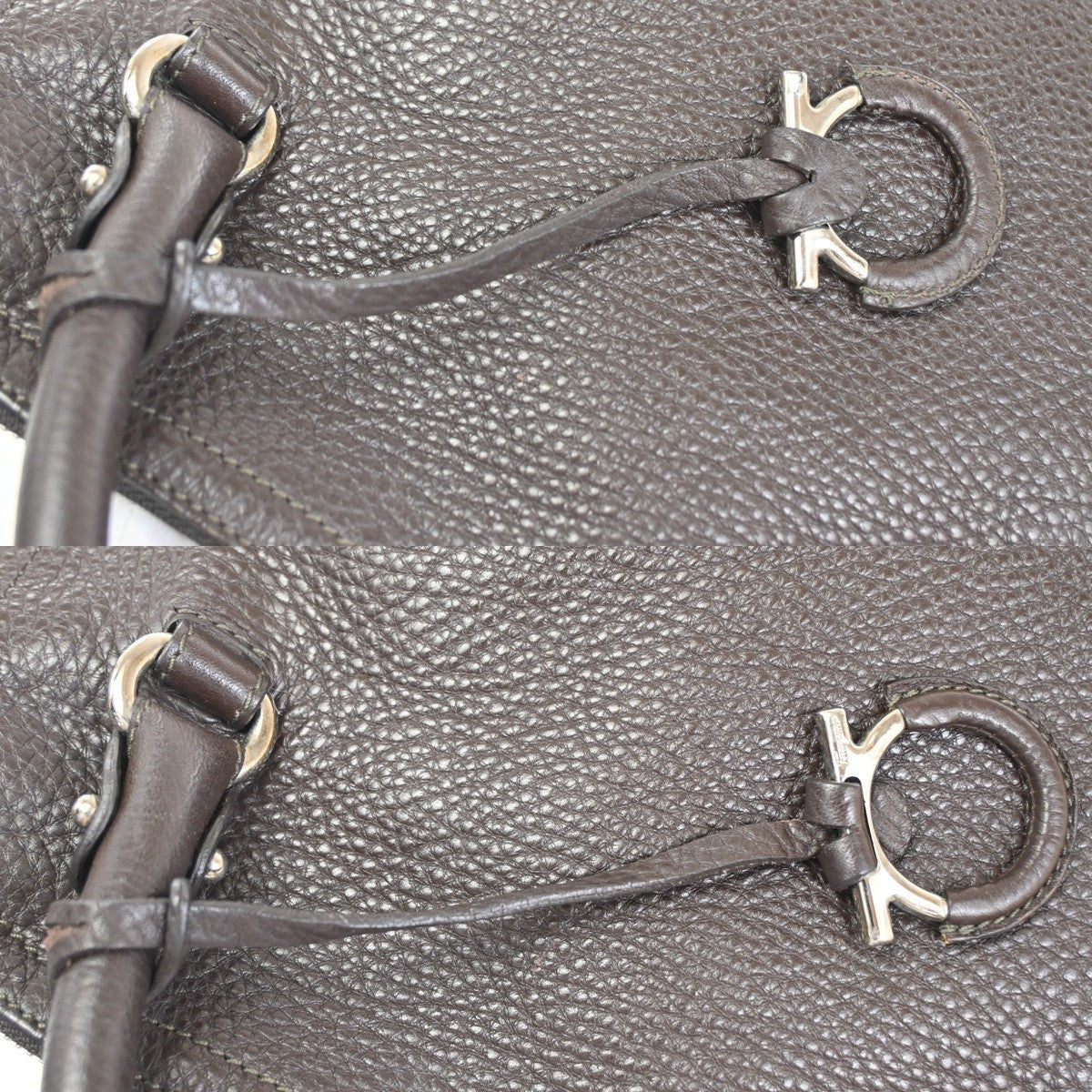 SALVATORE FERRAGAMO Gancini Hand Tote Bag Leather Brown SHW Italy 32KC800