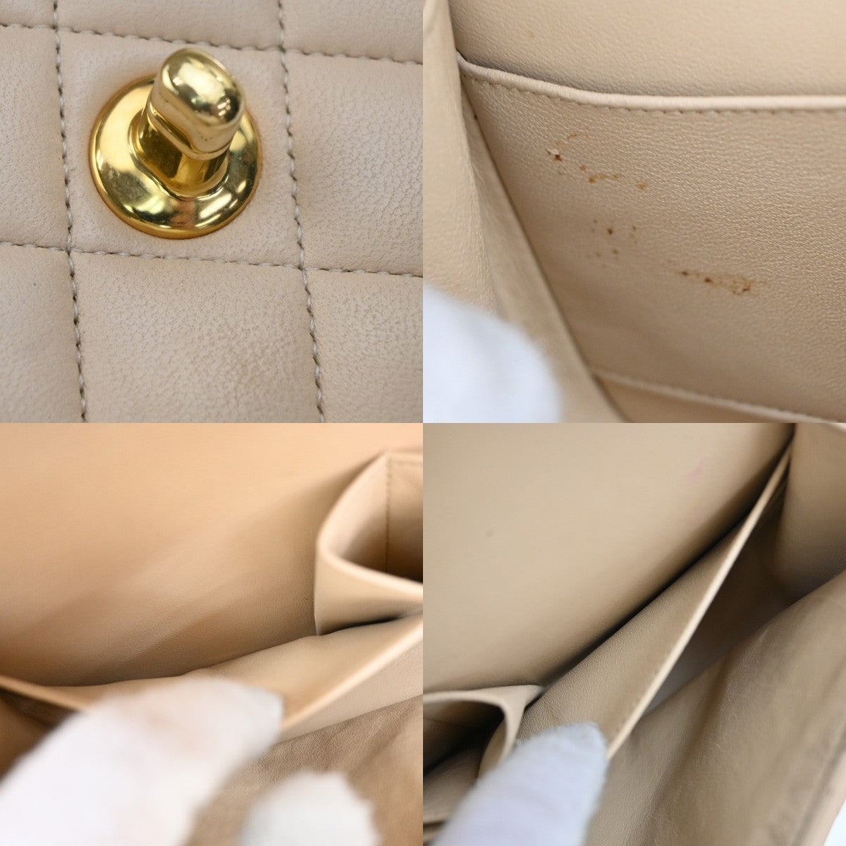 CHANEL CC Matelasse 25 Double Flap Chain Shoulder Bag Leather Beige GHW 827RF945