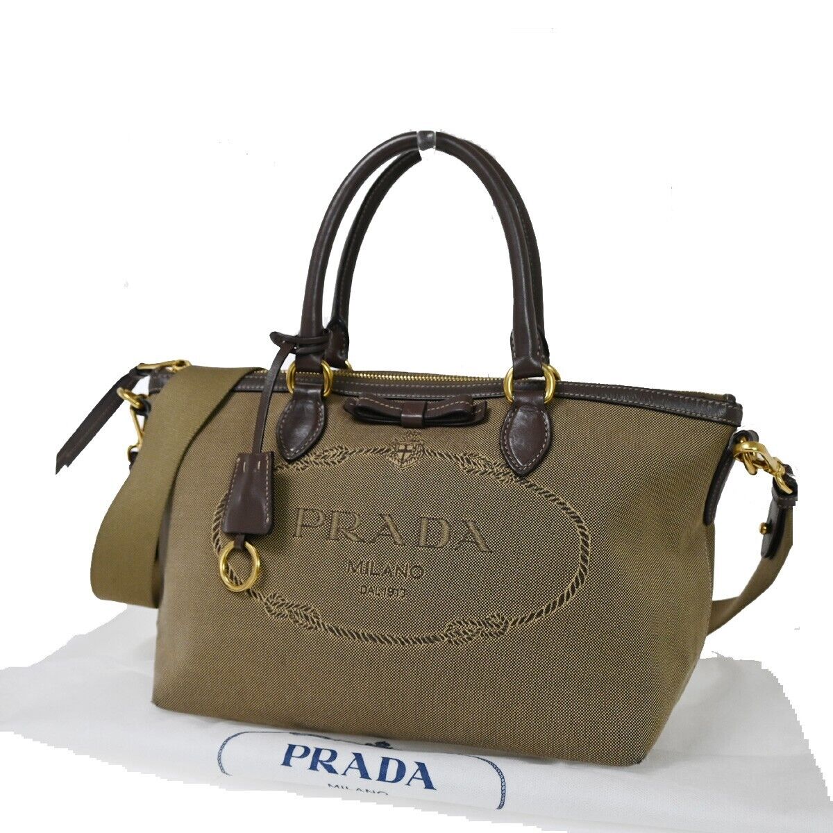 PRADA MILANO 2Way Crossbody  Shoulder Bag Canvas Leather Brown  70SH177